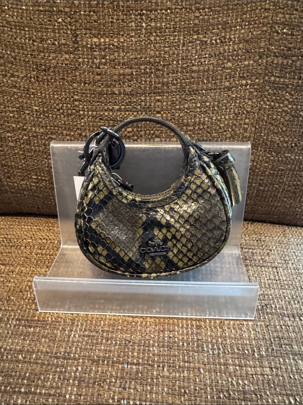 COACH Mini Snake-Embossed Crescent Top-Handle Bag charm keychain NWT